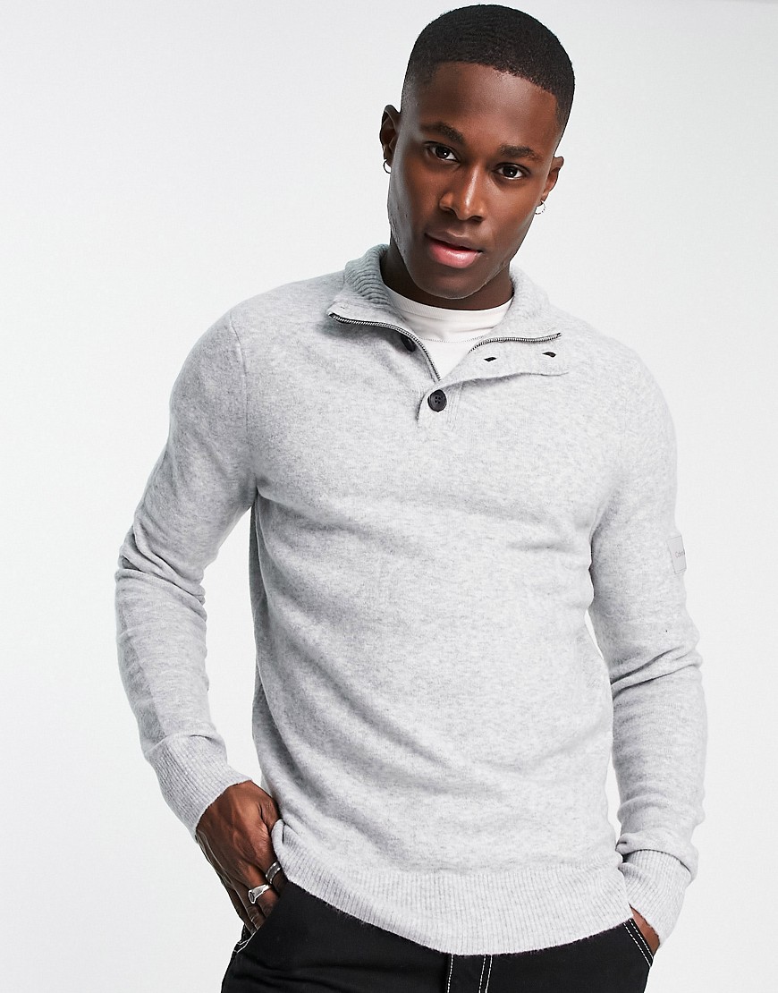Calvin Klein half button/zip neck knit sweater in gray heather