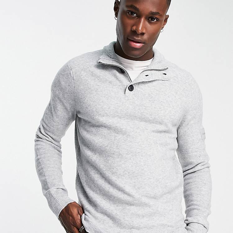 Calvin Klein half button/zip neck knit sweater in gray heather | ASOS