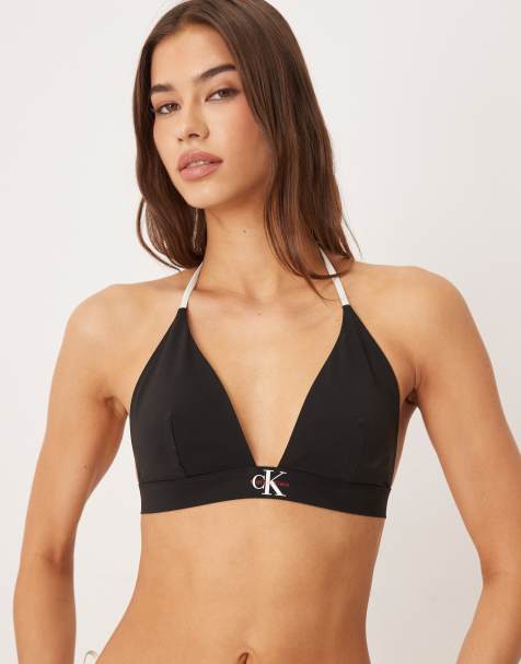 Calvin Klein - Haut de bikini triangle avec logo - Noir - view 1