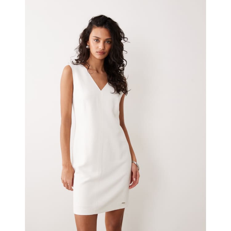 Calvin Klein heavy textured shine mini dress in off white