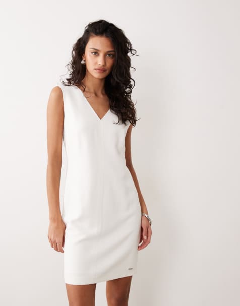 Calvin Klein heavy textured shine mini dress in off white