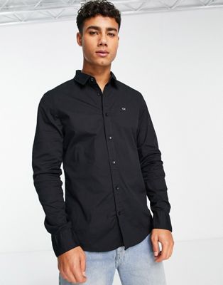 Calvin Klein slim fit stretch poplin shirt in black - ASOS Price Checker