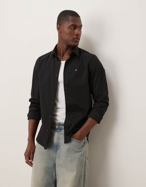 Calvin Klein – Hemd aus Popeline in Schwarz mit schmalem Schnitt und Stretchanteil - view 1