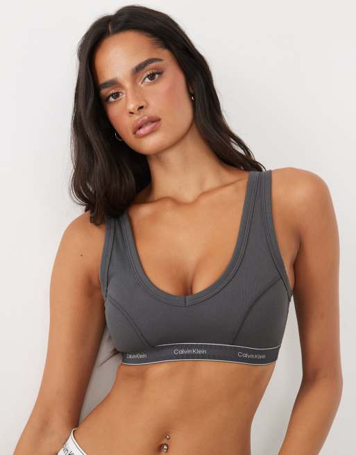 Calvin Klein Heritage Baumwoll-Triangel-Bralette mit leichter Polsterung in Anthrazit, 1 von 4