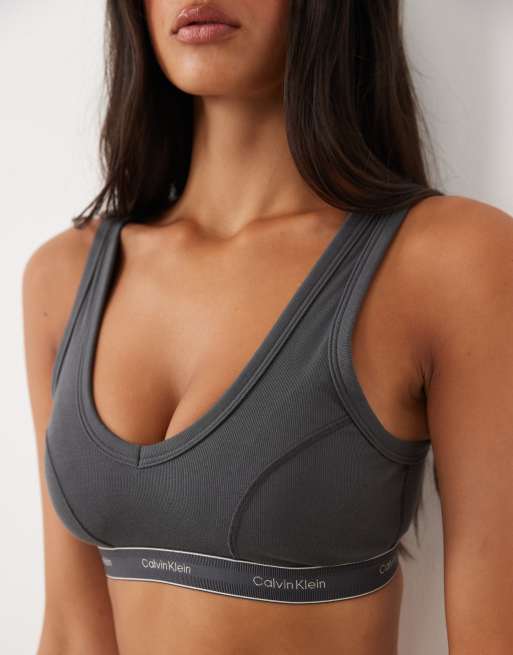 Calvin Klein Heritage Baumwoll-Triangel-Bralette mit leichter Polsterung in Anthrazit, 2 von 4