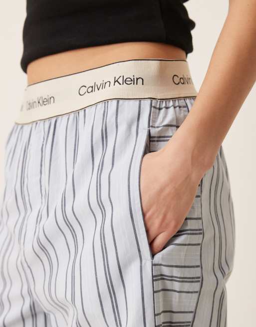 Calvin Klein – Heritage – Blårandiga pyjamasbyxor i bomull med logga på midjebandet, 3 av 4