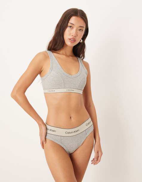 Calvin Klein - Heritage - Coordinato in cotone grigio mélange con slip stile bikini e reggiseno leggermente foderato - view 1