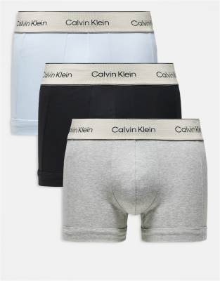 Calvin Klein Heritage Cotton 3 pack boxer briefs in black/gray/blue-Multi