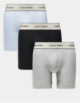 Calvin Klein Heritage Cotton 3 pack boxer briefs in black/gray/blue-Multi