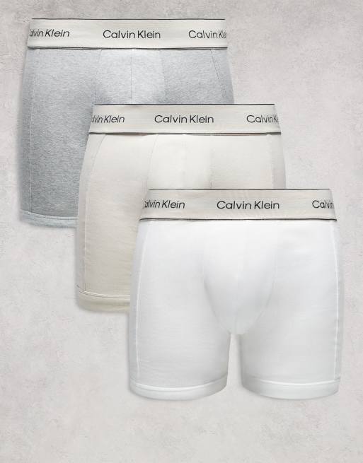 Calvin Klein Heritage Cotton 3 pack boxer briefs in white/grey/oyster