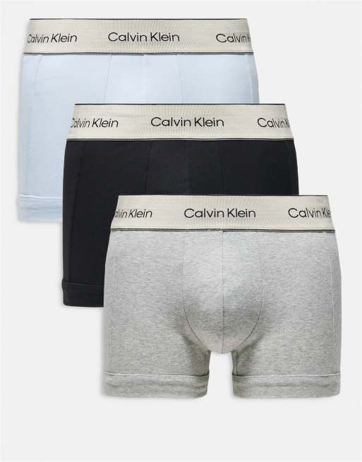 Calvin Klein Heritage Cotton 3 pack trunks in black/grey/blue