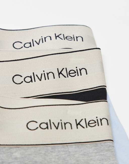 Calvin Klein Heritage Cotton 3 pack trunks in black/grey/blue, 2 of 3