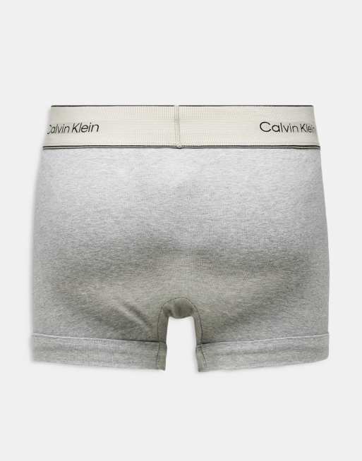 Calvin Klein Heritage Cotton 3 pack trunks in black/grey/blue, 3 of 3