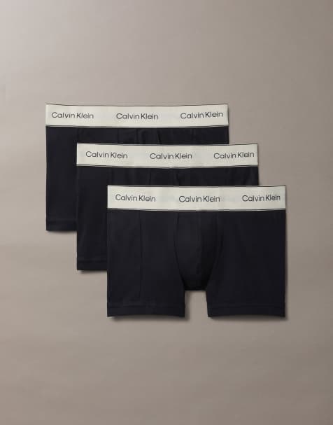 Calvin Klein Heritage Cotton 3 pack trunks in black with oyster waistbands - view 1