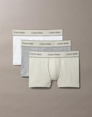 Calvin Klein Heritage Cotton pack trunks in white/grey/oyster