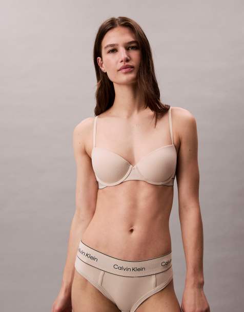 Calvin Klein Heritage Cotton – Anhebender Halbschalen-BH in Austerngrau - view 1