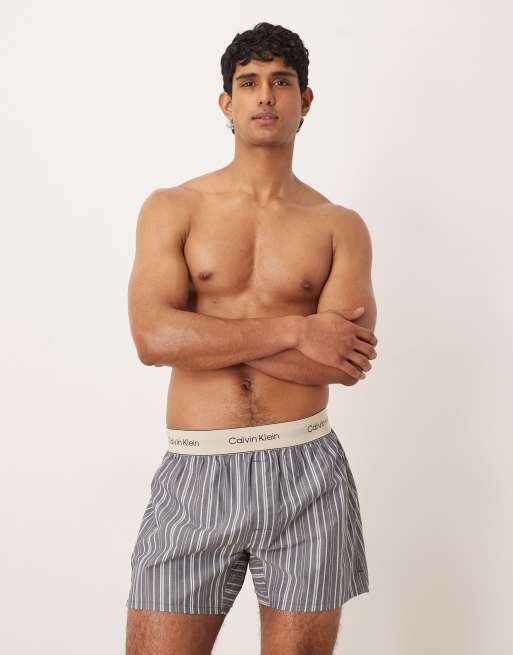 Calvin Klein - Heritage Cotton - Boxer à rayures - Bleu