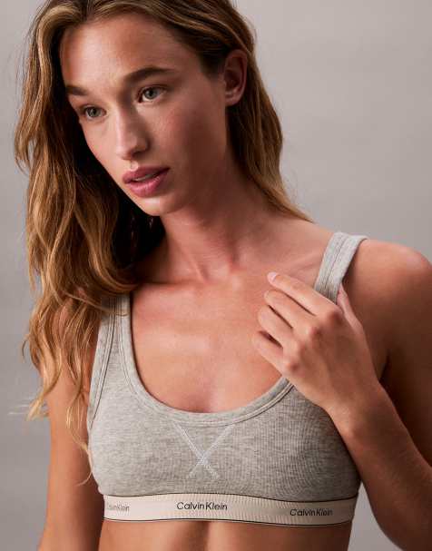 Calvin Klein Heritage cotton bralet in grey heather - view 1