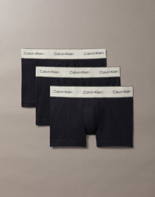 Calvin Klein - Heritage Cotton - Confezione da 3 paia di boxer neri aderenti con fascia in vita color ostrica