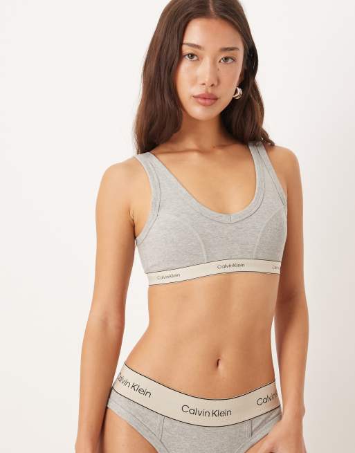 Calvin Klein – Heritage Cotton – Leicht gefütterter Triangel-BH in Heidegrau