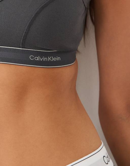 Calvin Klein Heritage Cotton lightly lined triangle bralette in charcoal, 3 of 4