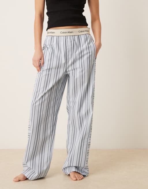 Calvin Klein Heritage Cotton logo waistband pyjama pant in blue stripe, 2 of 4