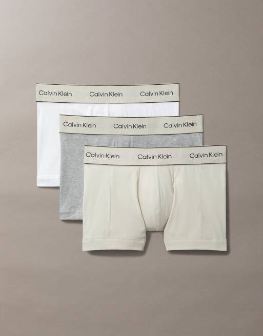Calvin Klein - Heritage Cotton - Lot de 3 boxers - Blanc/gris/huître