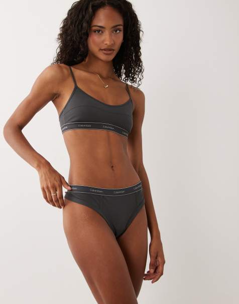 Calvin Klein Heritage Cotton thong in charcoal - view 1