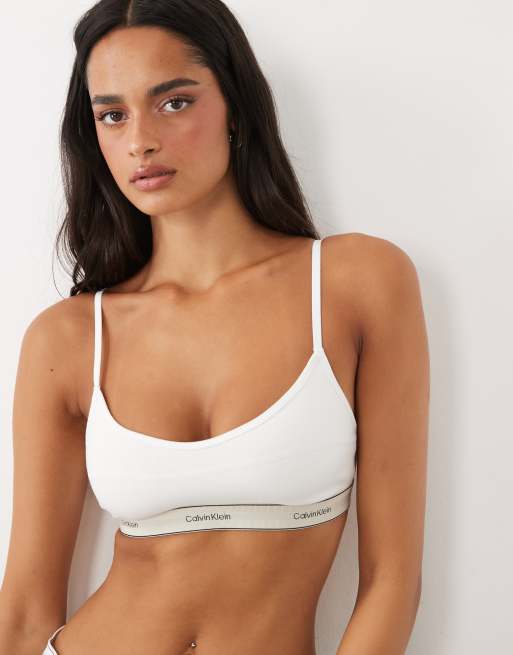 Calvin Klein Heritage Cotton unlined bralet in white, 2 of 4