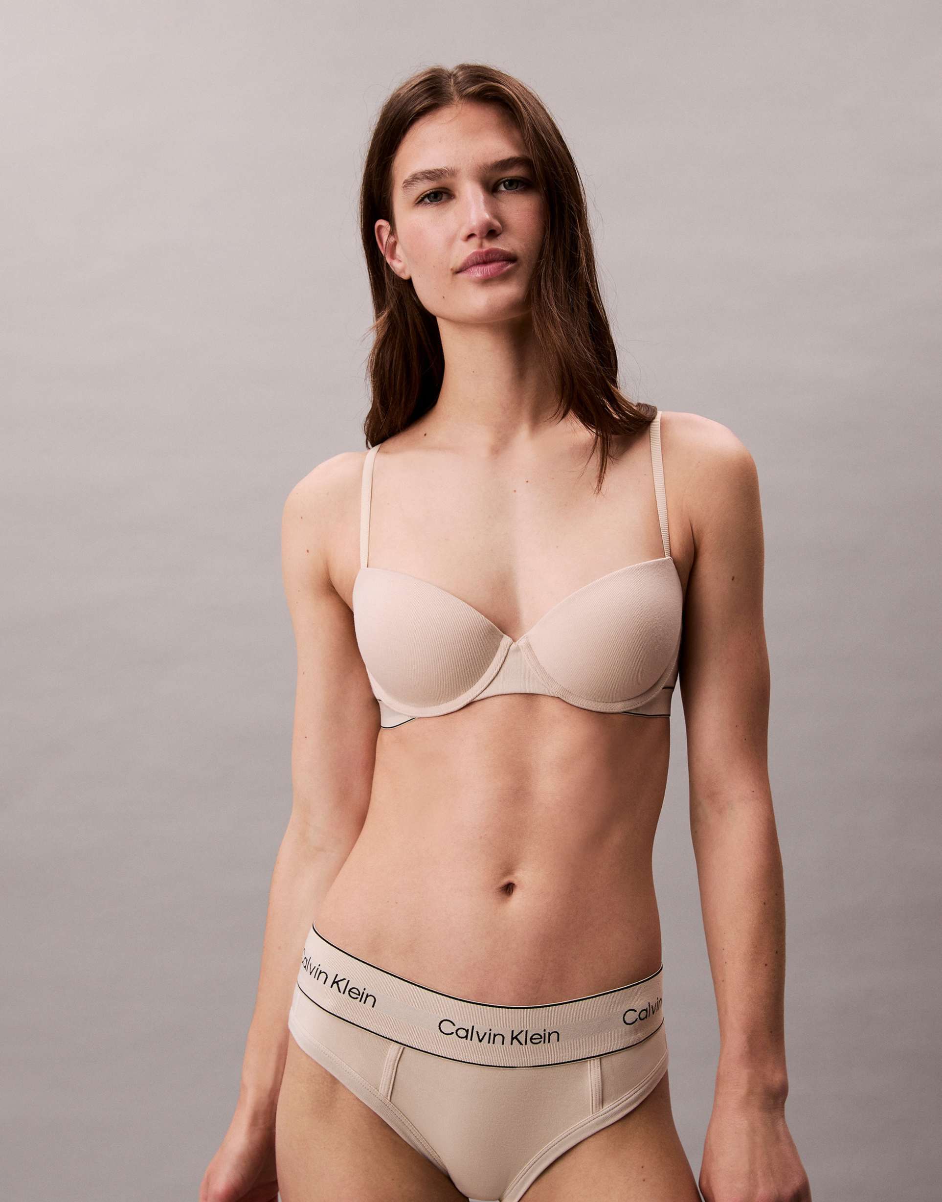 calvin klein heritage cotton uplift demi bra in oyster