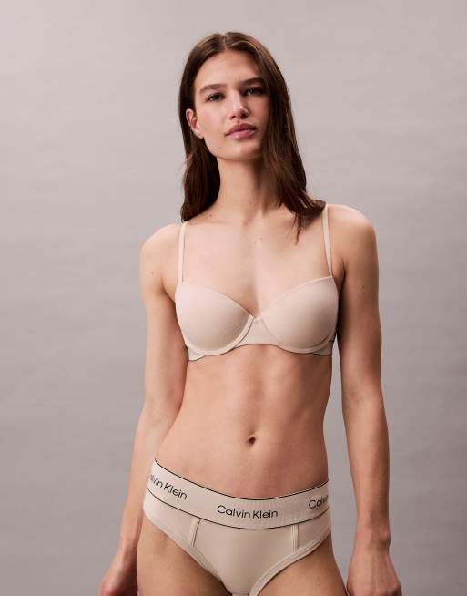 Calvin Klein Heritage Cotton uplift demi bra in oyster