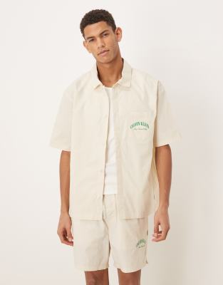 Calvin Klein Heritage Crest Poplin Pajama Shirt In Neutral