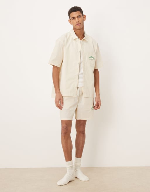 Calvin Klein Heritage Crest poplin pyjama shirt in white stripe (Part of a set), 2 of 5