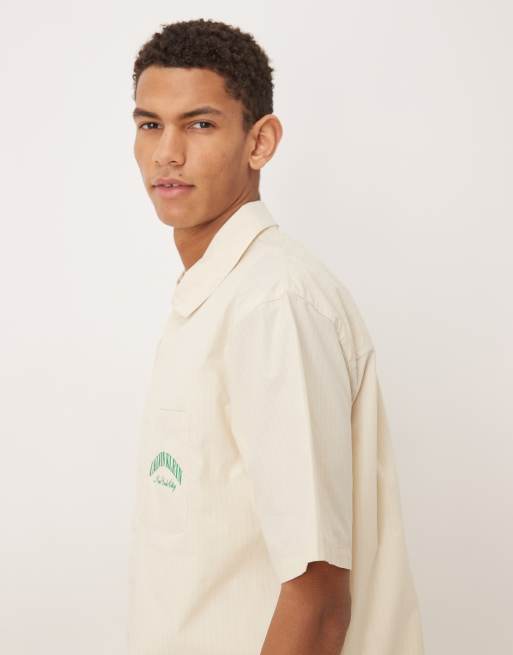 Calvin Klein – Heritage Crest – Vit, randig pyjamasskjorta i poplin, del av set, 4 av 5