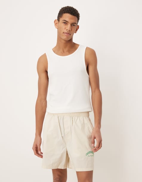 Calvin Klein – Heritage Crest – Vita, randiga pyjamasshorts i poplin, del av set - view 1