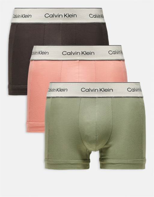 Calvin Klein – Heritage – Grå/kakifärgade/röda trunks i bomull, 3-pack
