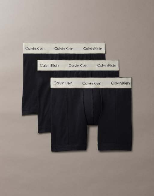 Calvin Klein – Heritage – Svarta boxershorts med beige midjeband, 3-pack