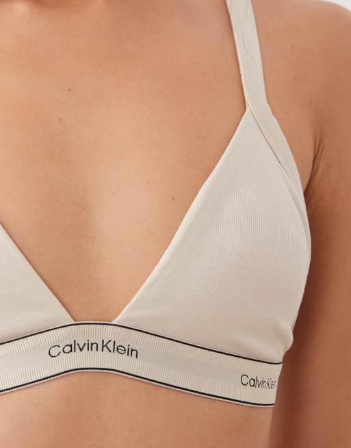 Calvin Klein – Heritage – Ungefütterter Triangel-BH aus Baumwolle in Austernbeige, 2 von 4