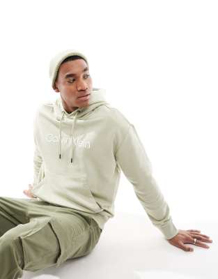Calvin Klein Calvin Klein hero logo comfort hoodie in pale green-White