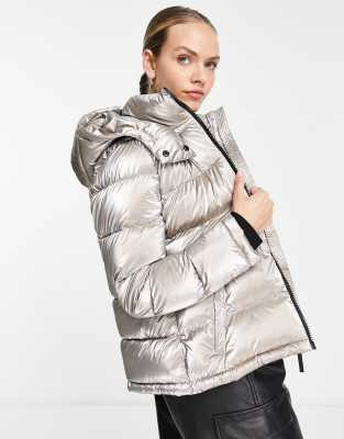 Calvin Klein high shine hooded padded jacket in smoke