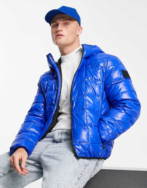 Calvin Klein high shine quilted jacket in blue | ASOS