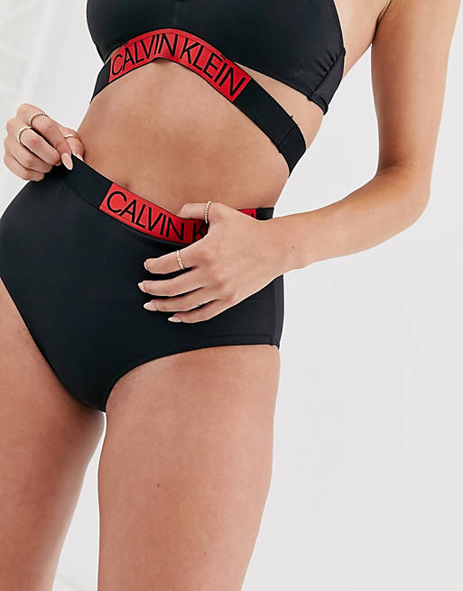 Calvin Klein high waist bikini bottom in black | ASOS