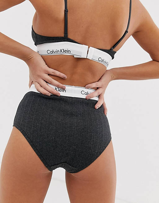 Calvin Klein high waist bikini briefs in charcoal grey | ASOS