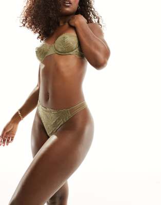 Calvin Klein high waist lace thong in khaki-Green