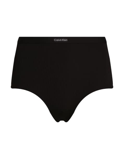 Calvin Klein High Waisted Bikini Bottoms - CK Rib in Pvh Black - view 1