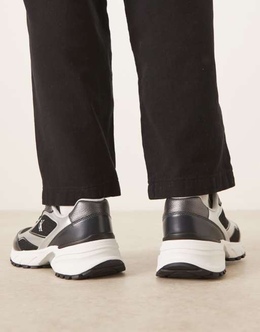 Calvin Klein hike runner lace up mesh sneakers in black with silver detail, 3 of 5