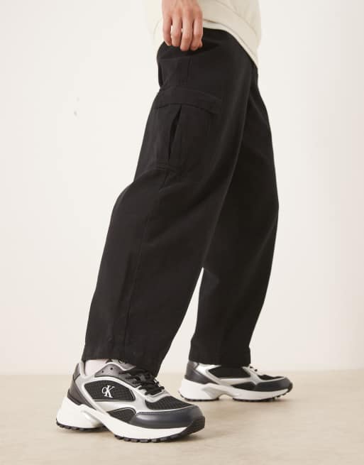 Calvin Klein hike runner lace up mesh sneakers in black with silver detail, 5 of 5