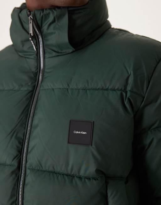 Calvin Klein hooded quilt puffer jacket in mid green ASOS