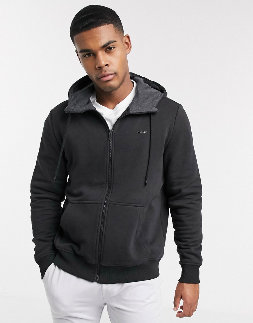 Calvin Klein hooded zip through hoodie in black