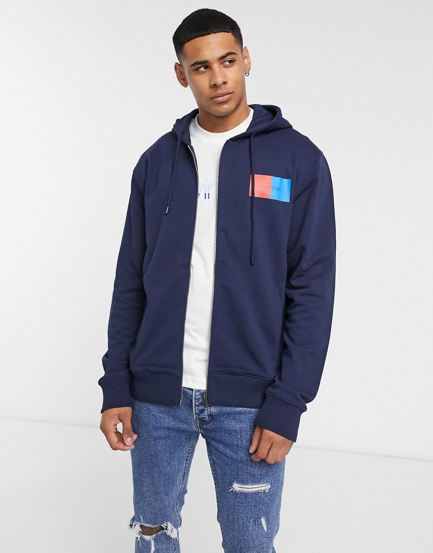 Calvin Klein - hoodie met logo en ritssluiting-marineblauw